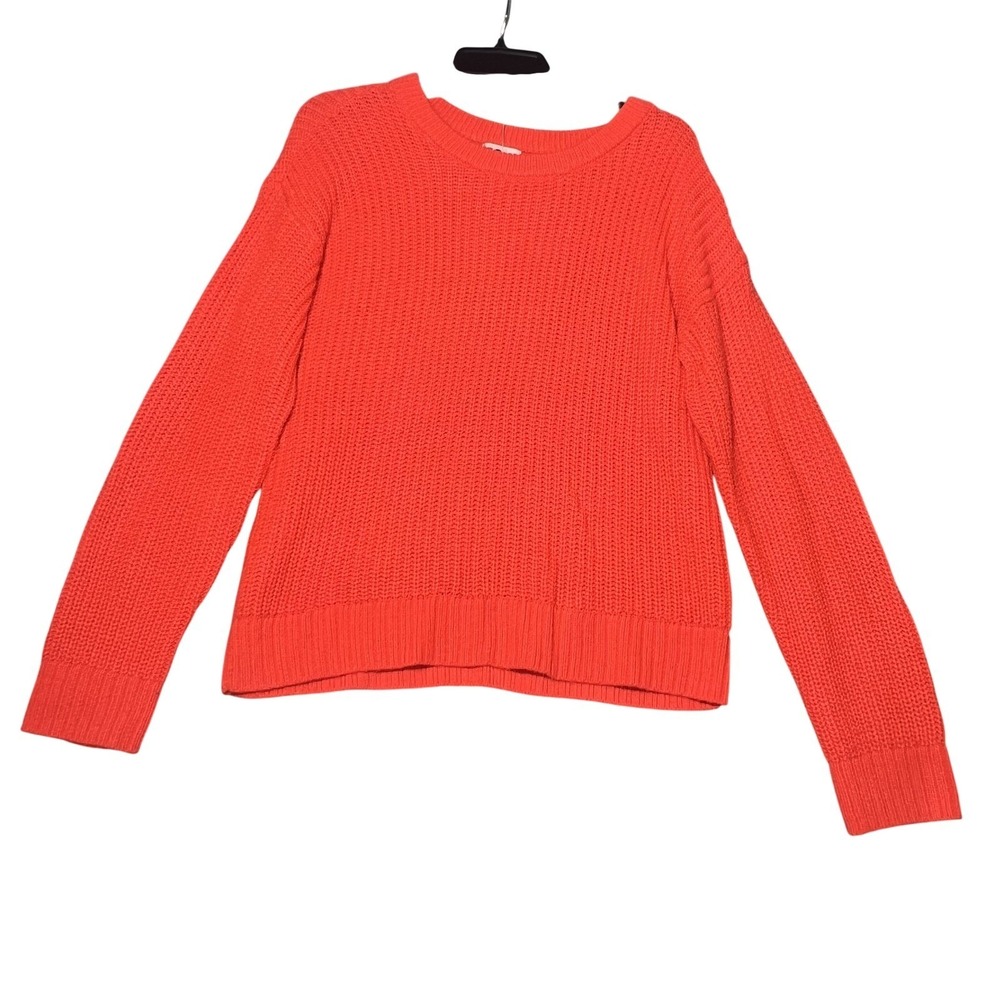 SO Women's Size 16 Plus Orange Coral Chunky Knit Crew Neck Sweater Long Sleeve